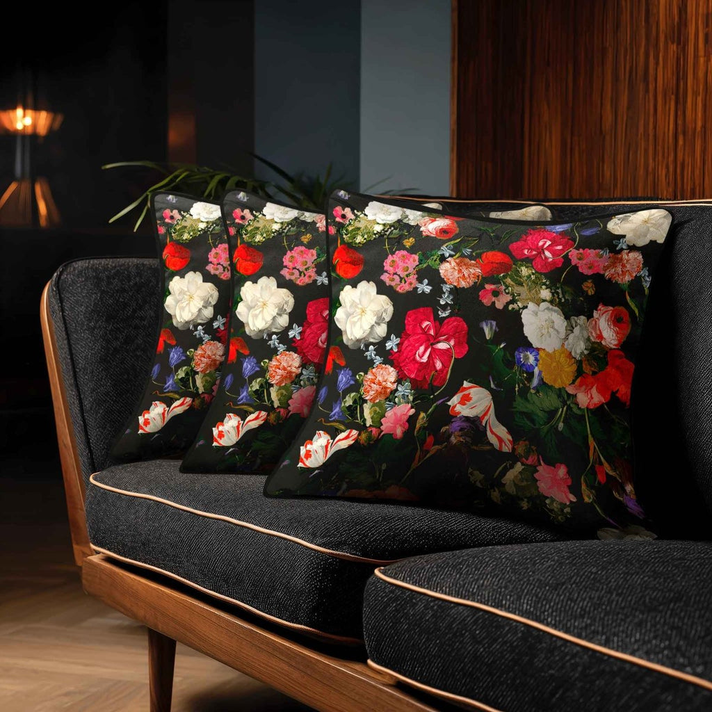 Garden Bouquet | Sustainable Velvet Cushion - Charcoal 40 x 40 cm Piped by Izabela Peters