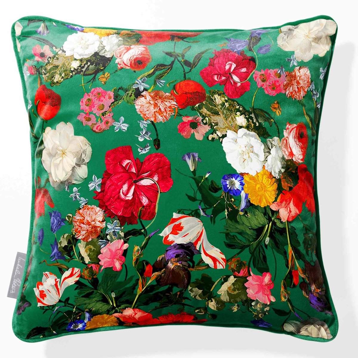 Garden Bouquet | Sustainable Velvet Cushion - Emerald Green 40 x 40 cm Piped by Izabela Peters