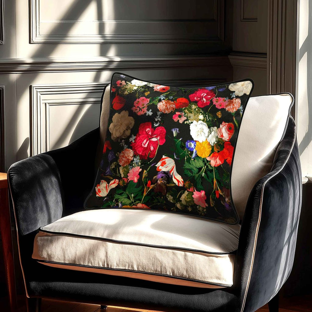 Garden Bouquet | Sustainable Velvet Cushion - Charcoal 40 x 40 cm Piped by Izabela Peters