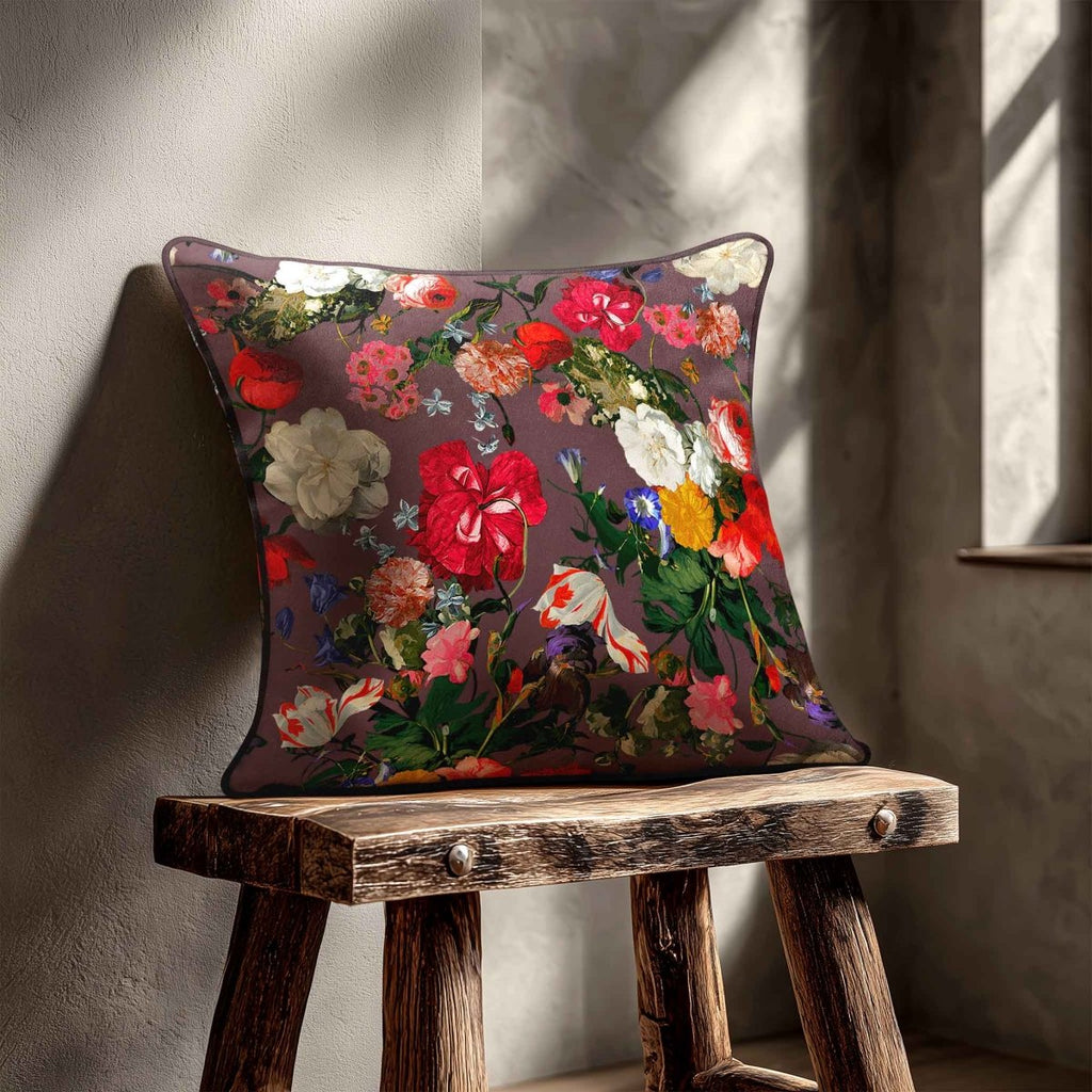 Garden Bouquet | Sustainable Velvet Cushion - Italian Grape 40 x 40 cm Piped by Izabela Peters