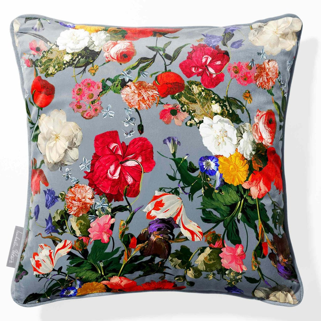 Garden Bouquet | Sustainable Velvet Cushion - French Grey 40 x 40 cm Piped by Izabela Peters