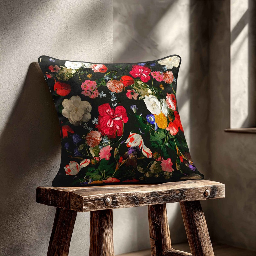 Garden Bouquet | Sustainable Velvet Cushion - Charcoal 40 x 40 cm Piped by Izabela Peters