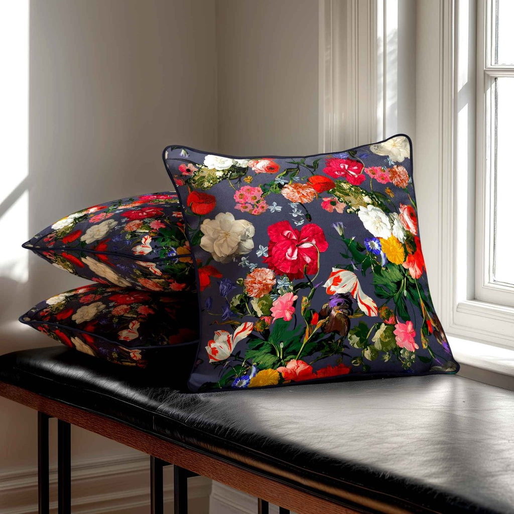 Garden Bouquet | Sustainable Velvet Cushion - Graphite 40 x 40 cm Standard by Izabela Peters