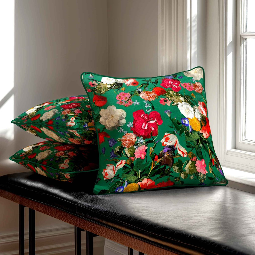 Garden Bouquet | Sustainable Velvet Cushion - Emerald Green 40 x 40 cm Standard by Izabela Peters