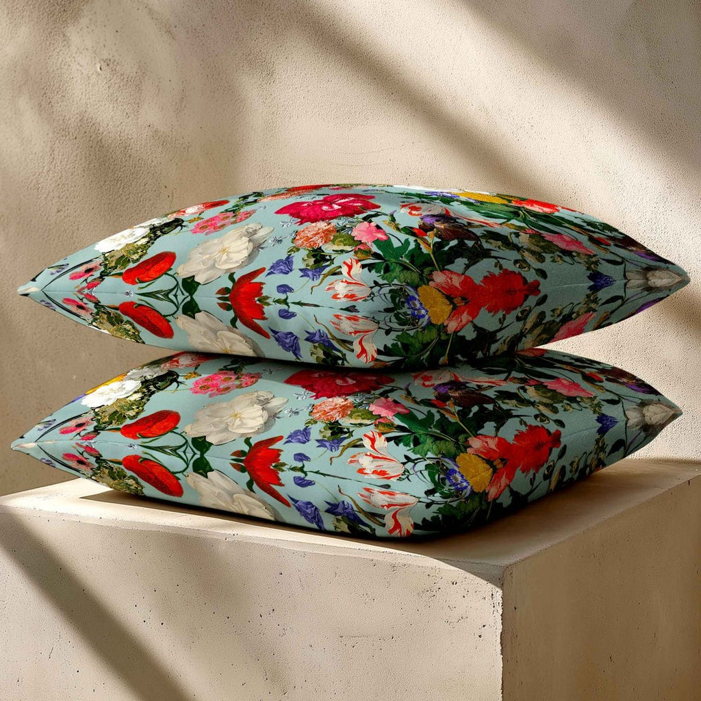 Garden Bouquet | Sustainable Velvet Cushion - Blue Surf 40 x 40 cm Standard by Izabela Peters
