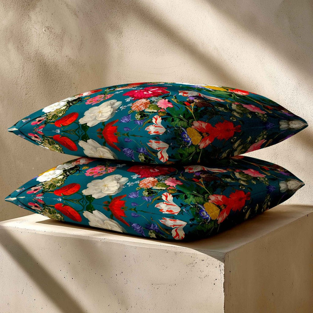 Garden Bouquet | Sustainable Velvet Cushion - Teal 40 x 40 cm Standard by Izabela Peters