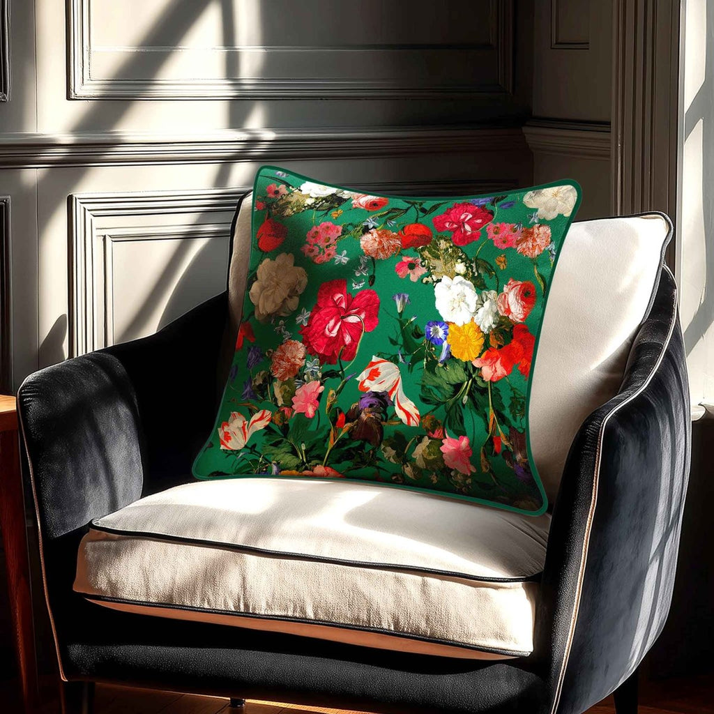 Garden Bouquet | Sustainable Velvet Cushion - Emerald Green 40 x 40 cm Standard by Izabela Peters