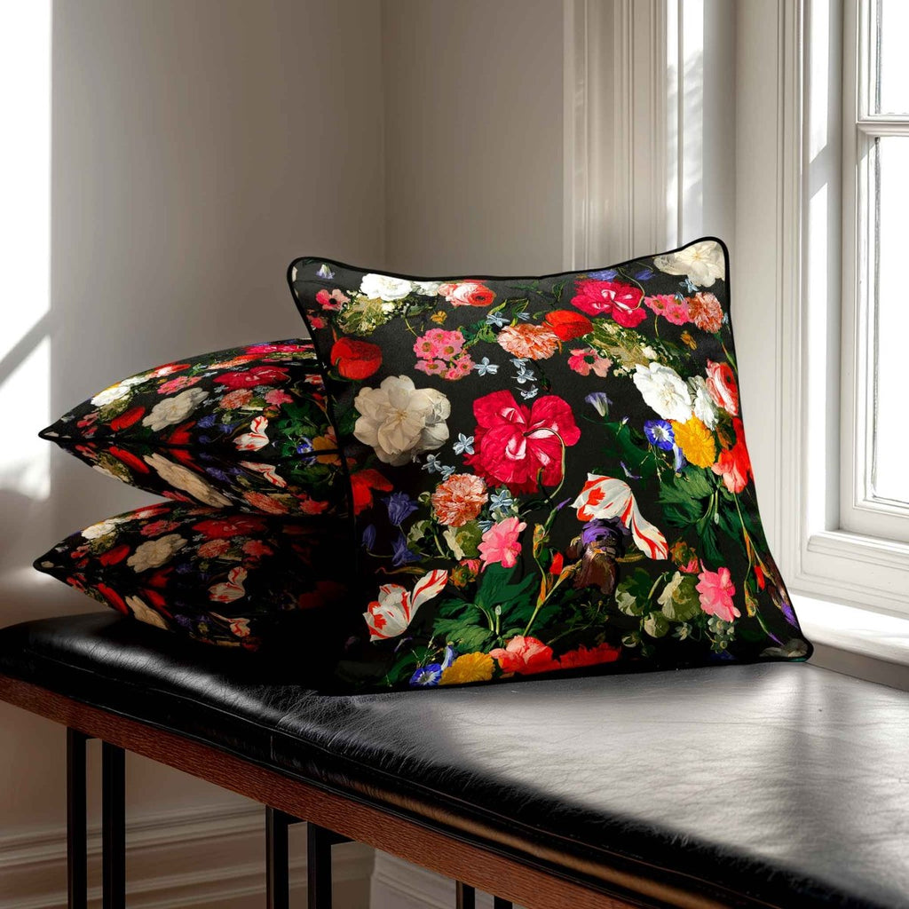 Garden Bouquet | Sustainable Velvet Cushion - Charcoal 40 x 40 cm Piped by Izabela Peters