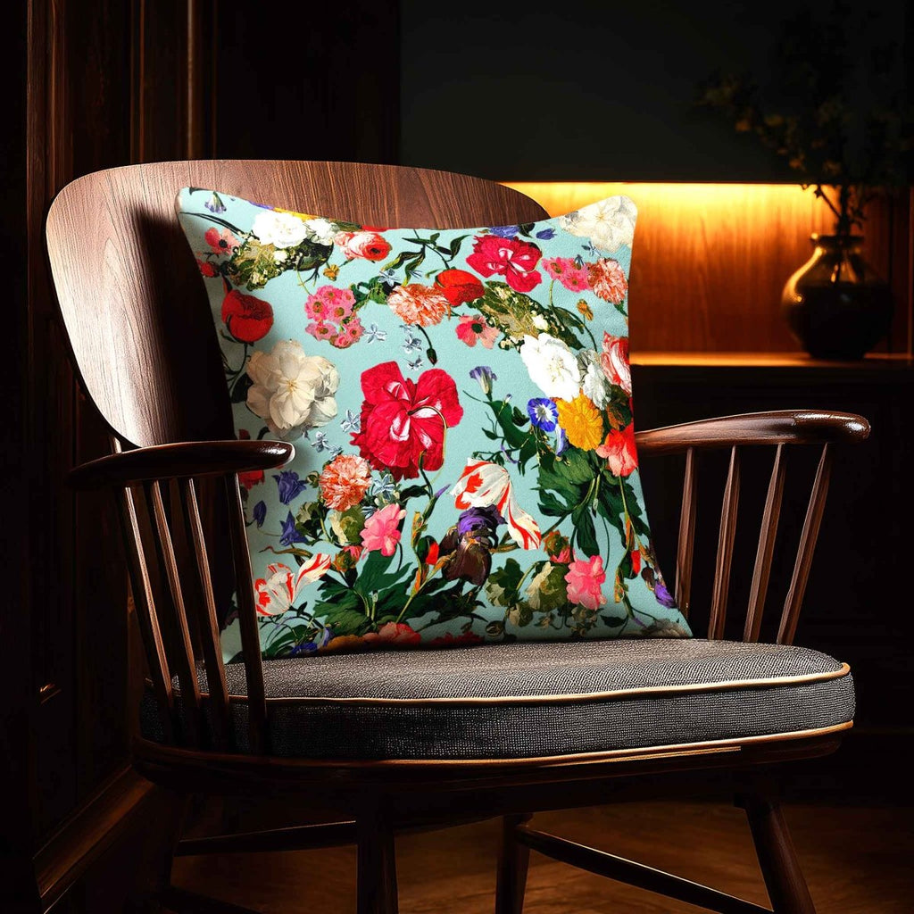 Garden Bouquet | Sustainable Velvet Cushion - Blue Surf 40 x 40 cm Standard by Izabela Peters