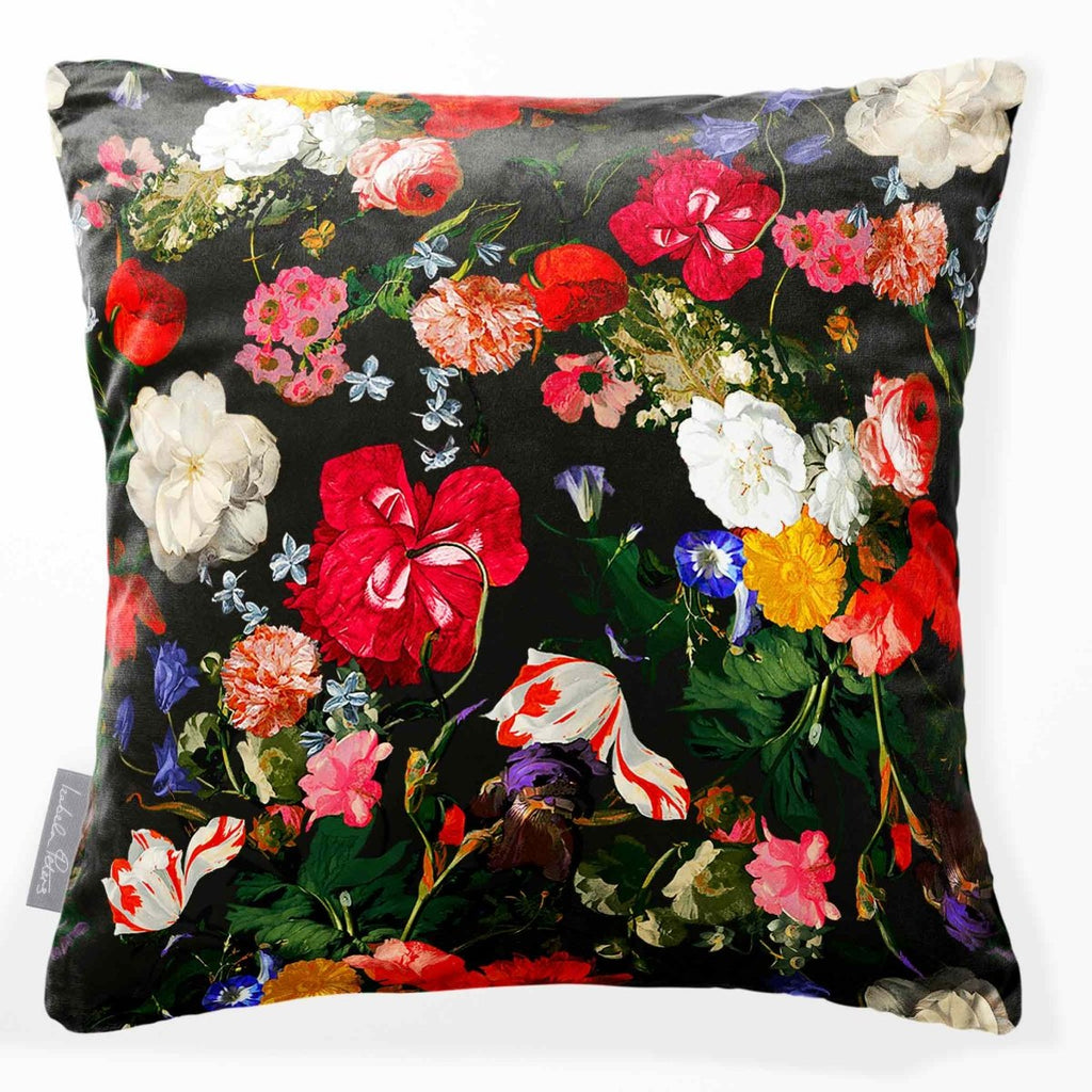 Garden Bouquet | Sustainable Velvet Cushion - Charcoal 40 x 40 cm Smooth by Izabela Peters