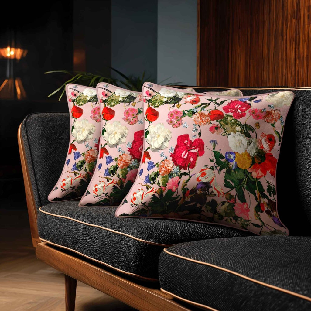 Garden Bouquet | Sustainable Velvet Cushion - Rosewater 40 x 40 cm Piped by Izabela Peters