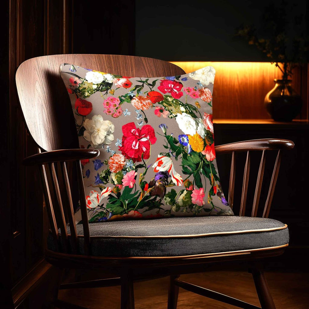 Garden Bouquet | Sustainable Velvet Cushion - Dovedale Stone 40 x 40 cm Piped by Izabela Peters