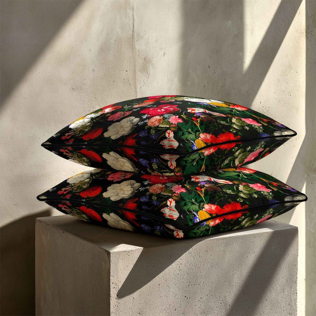 Garden Bouquet | Sustainable Velvet Cushion - Charcoal 40 x 40 cm Piped by Izabela Peters