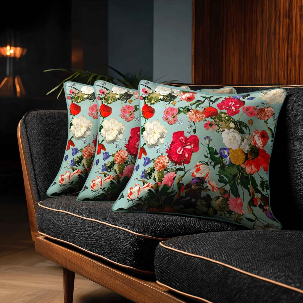 Garden Bouquet | Sustainable Velvet Cushion - Blue Surf 40 x 40 cm Standard by Izabela Peters