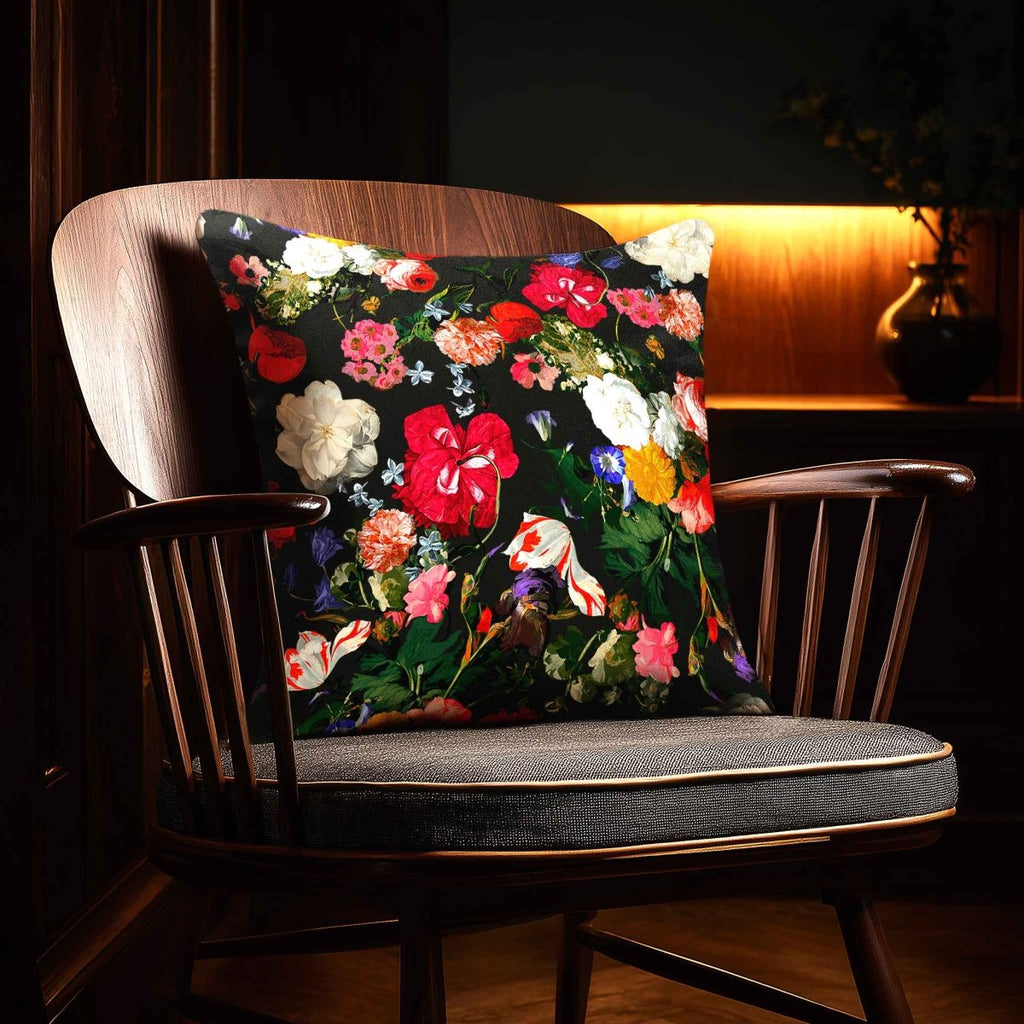 Garden Bouquet | Sustainable Velvet Cushion - Charcoal 40 x 40 cm Piped by Izabela Peters