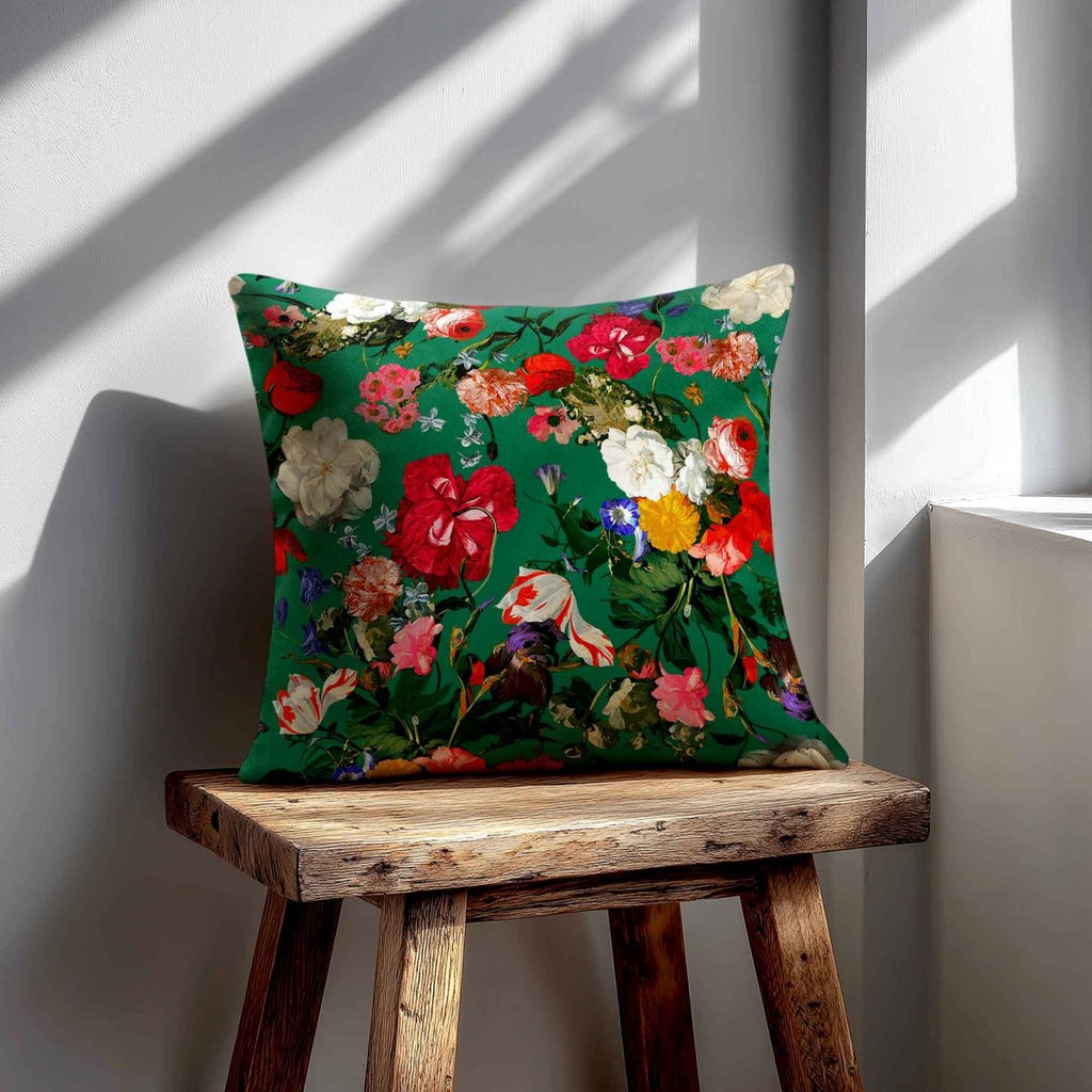 Garden Bouquet | Sustainable Velvet Cushion - Emerald Green 40 x 40 cm Standard by Izabela Peters