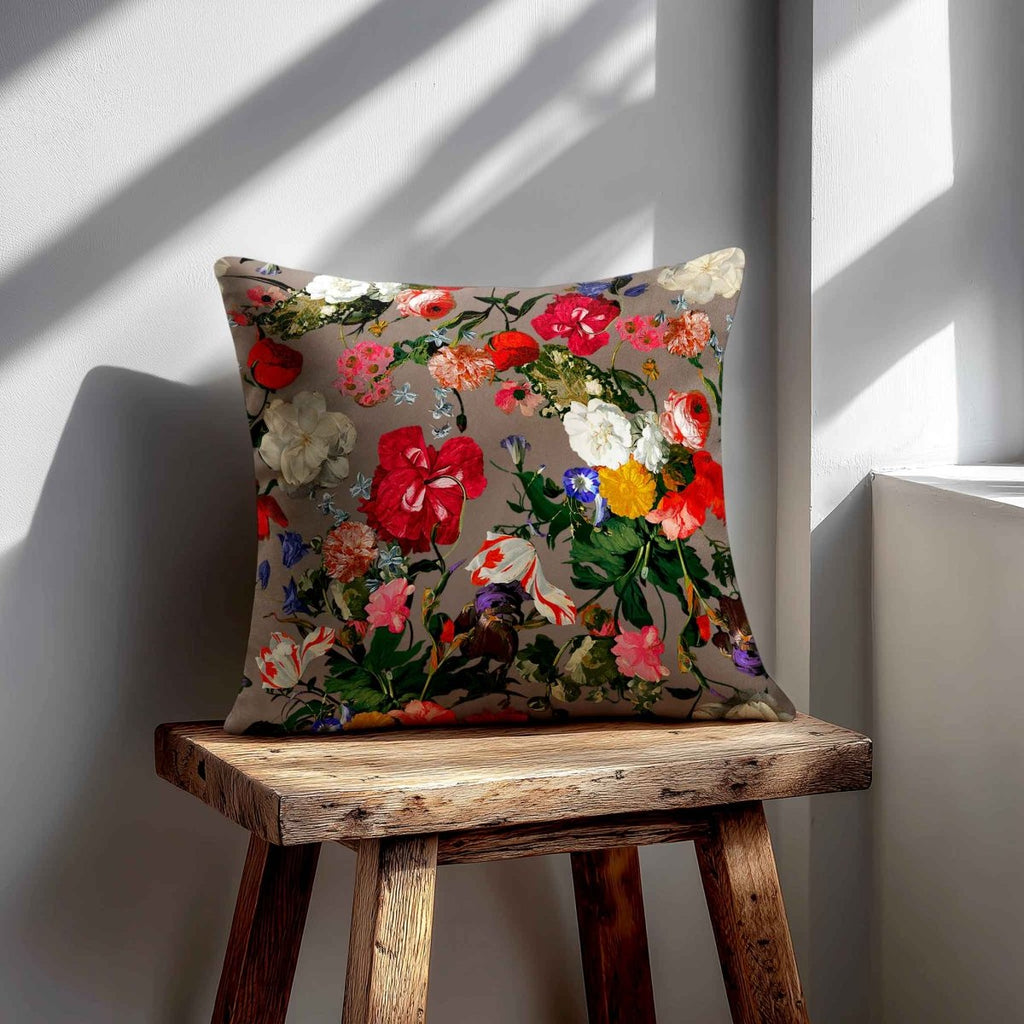 Garden Bouquet | Sustainable Velvet Cushion - Graphite 40 x 40 cm Piped by Izabela Peters