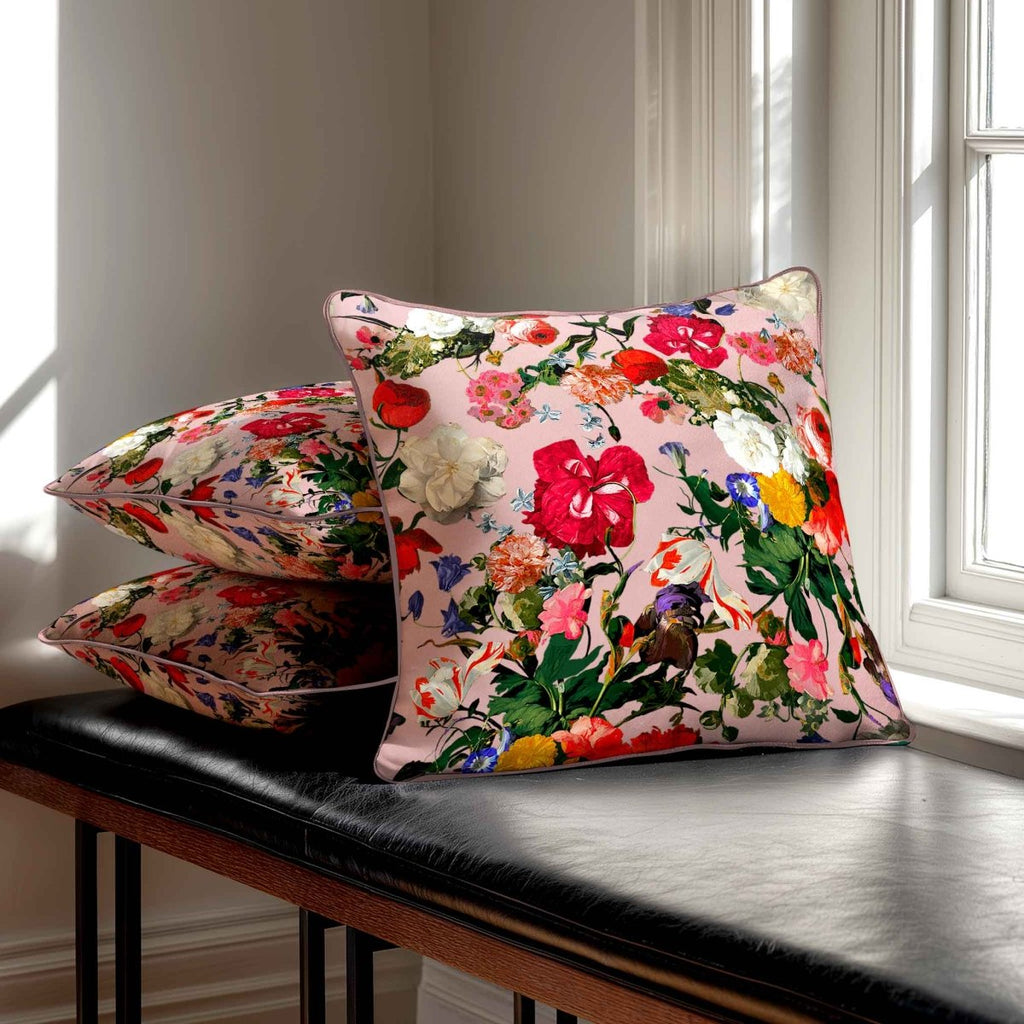 Garden Bouquet | Sustainable Velvet Cushion - Rosewater 40 x 40 cm Piped by Izabela Peters