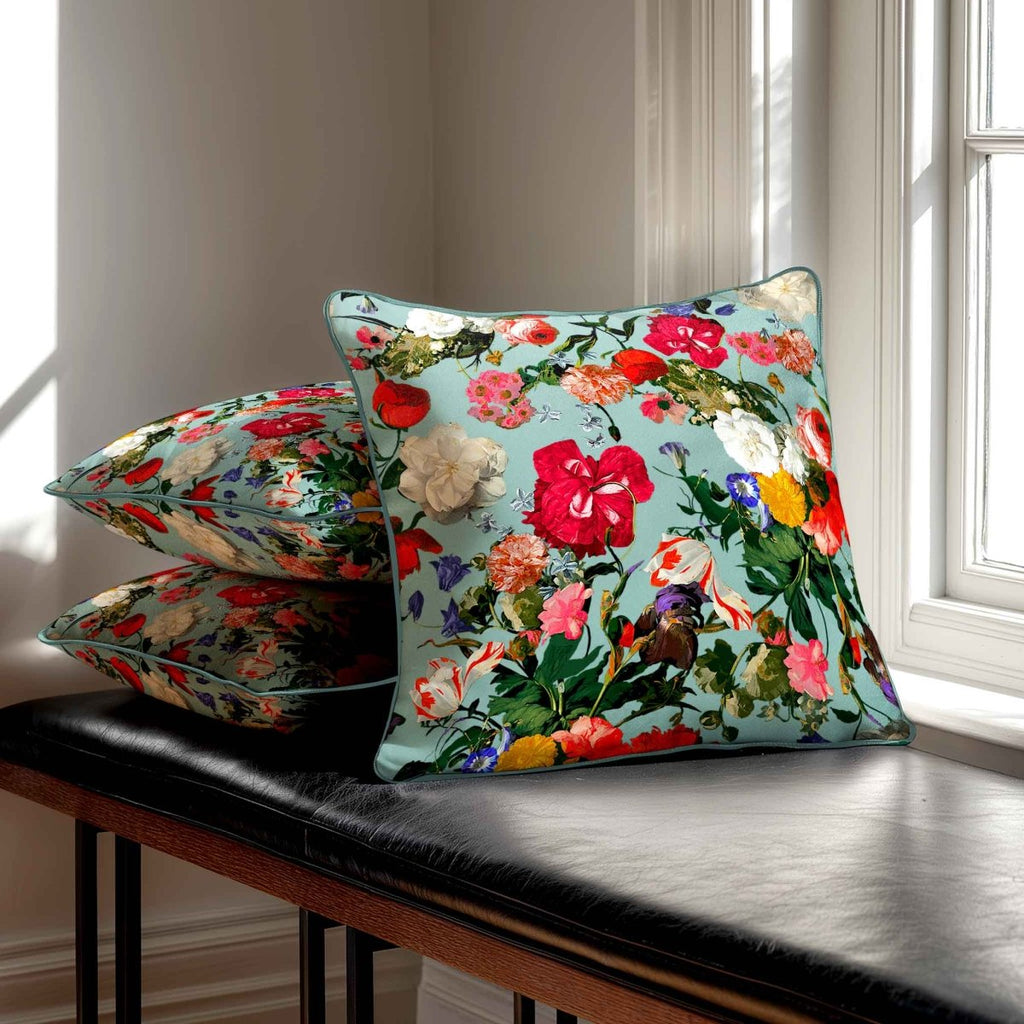 Garden Bouquet | Sustainable Velvet Cushion - Blue Surf 40 x 40 cm Standard by Izabela Peters