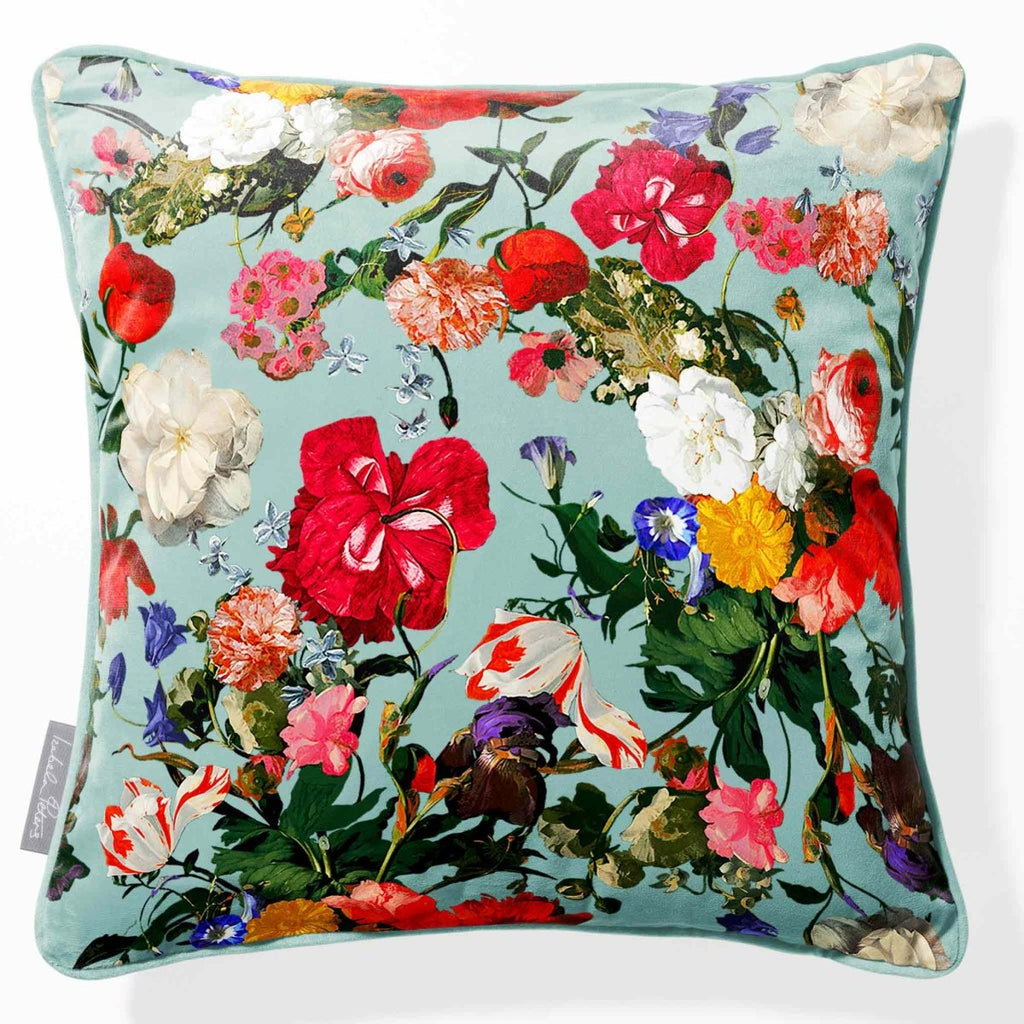 Garden Bouquet | Sustainable Velvet Cushion - Blue Surf 40 x 40 cm Piped by Izabela Peters