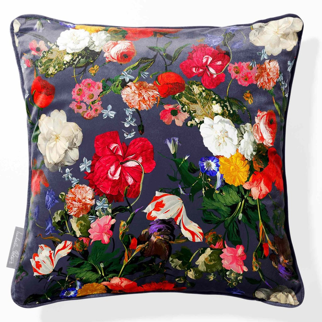 Garden Bouquet | Sustainable Velvet Cushion - Graphite 40 x 40 cm Piped by Izabela Peters