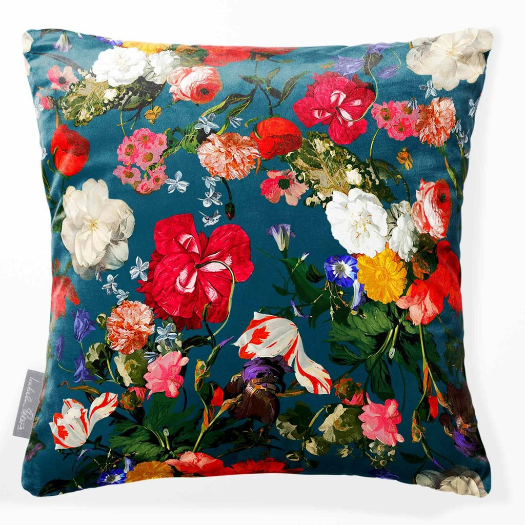 Garden Bouquet | Sustainable Velvet Cushion - Teal 40 x 40 cm Smooth by Izabela Peters