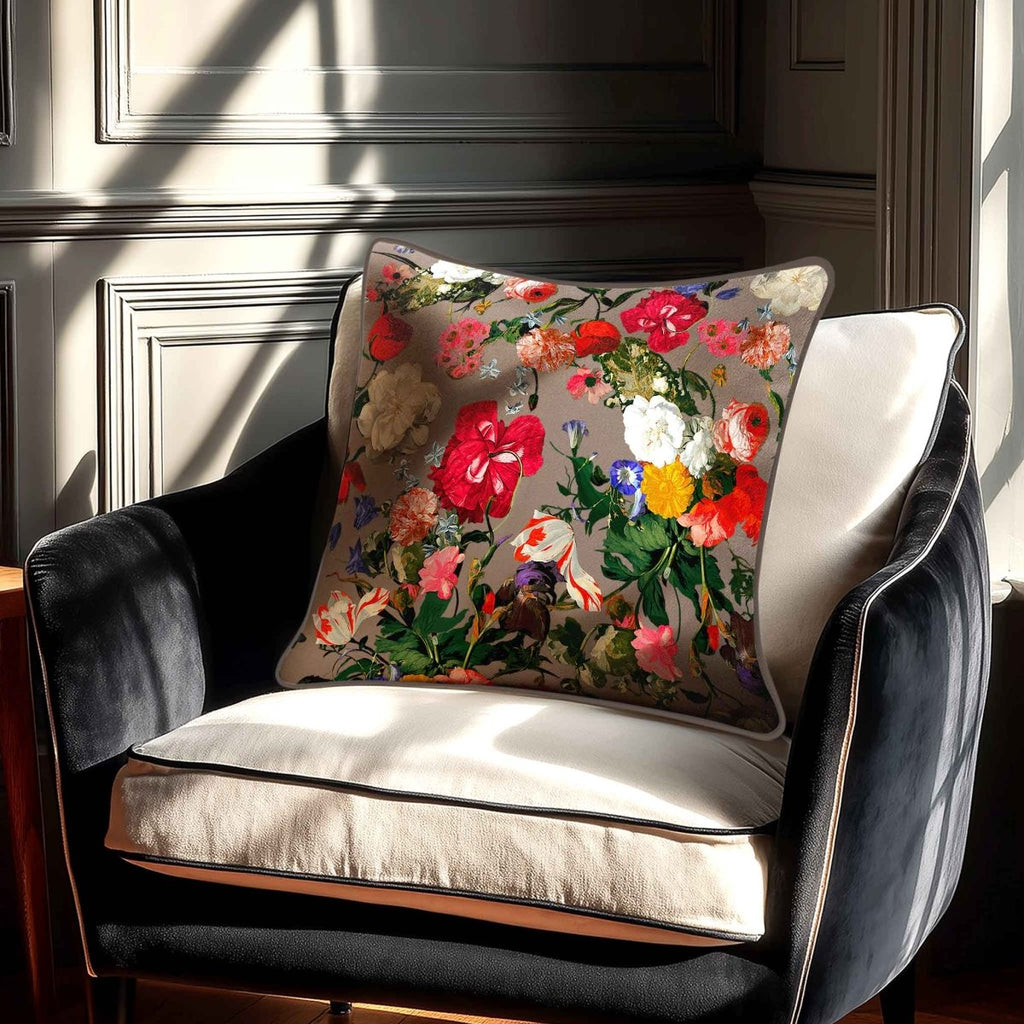 Garden Bouquet | Sustainable Velvet Cushion - Dovedale Stone 40 x 40 cm Piped by Izabela Peters