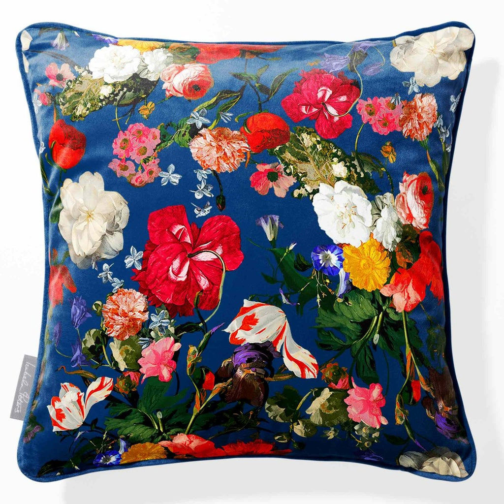 Garden Bouquet | Sustainable Velvet Cushion - Estate Blue 40 x 40 cm Piped by Izabela Peters