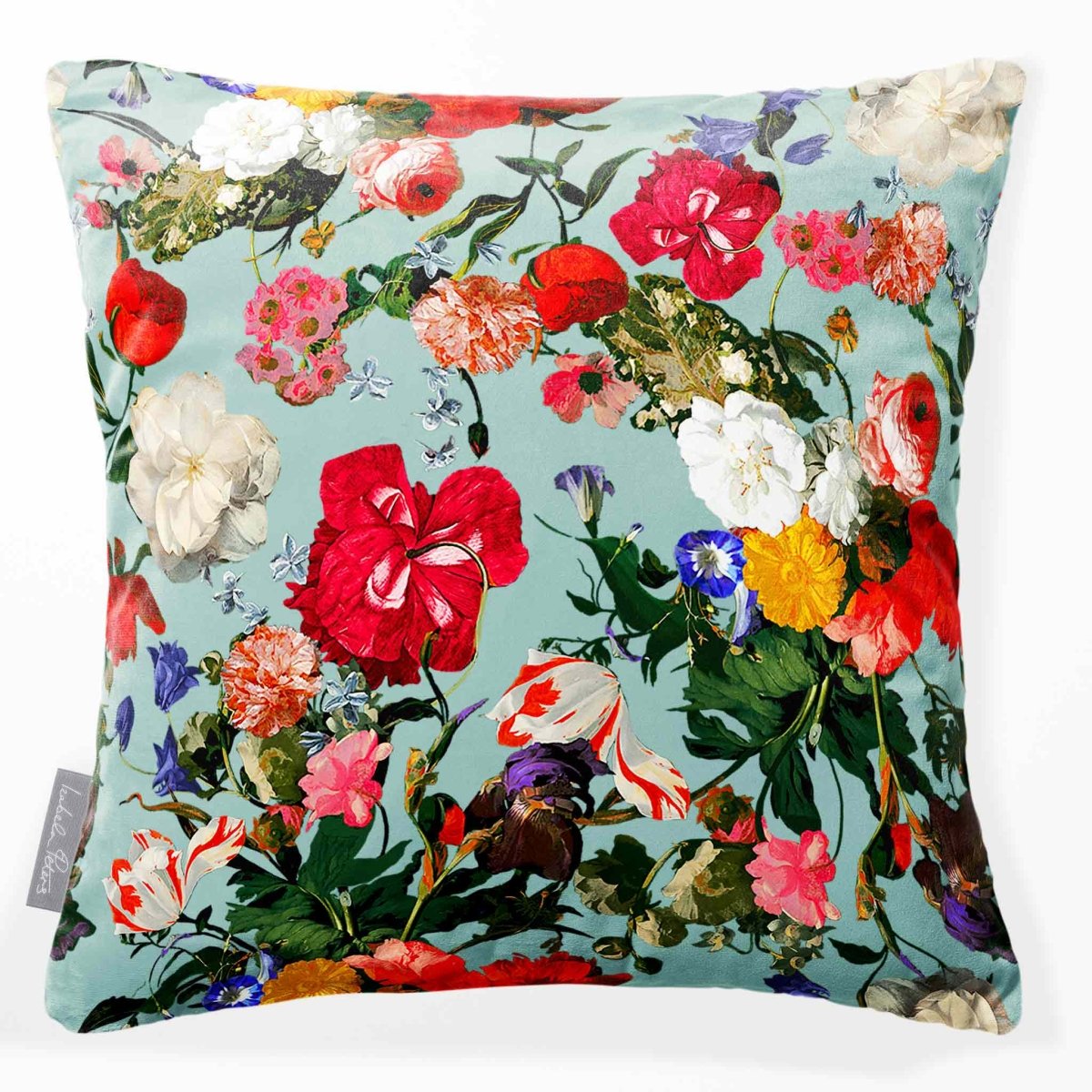 Garden Bouquet | Sustainable Velvet Cushion - Blue Surf 40 x 40 cm Smooth by Izabela Peters