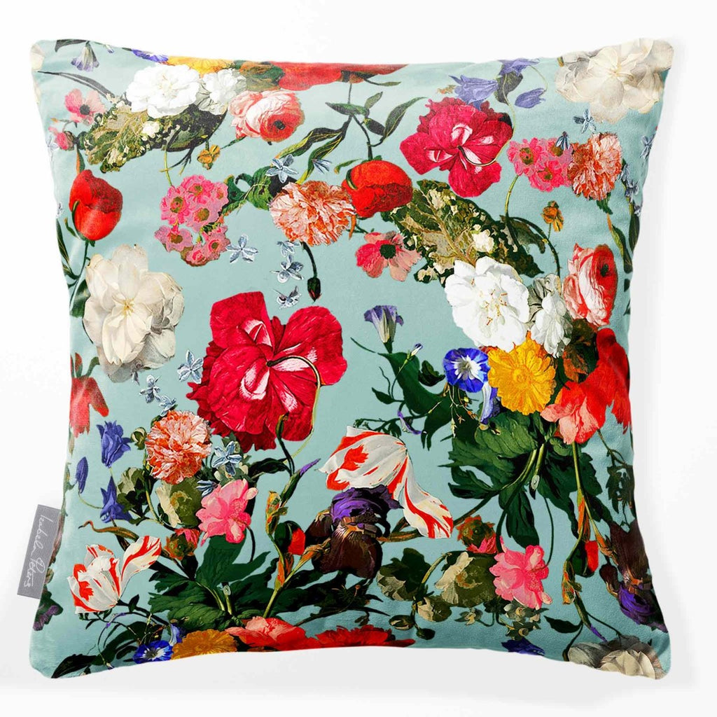 Garden Bouquet | Sustainable Velvet Cushion - Blue Surf 40 x 40 cm Smooth by Izabela Peters