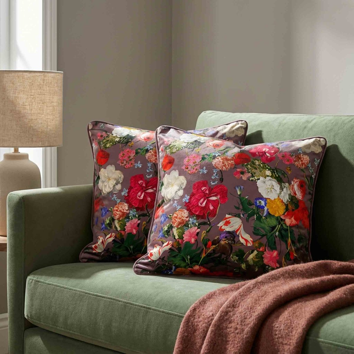 Garden Bouquet | Sustainable Velvet Cushion - Italian Grape 40 x 40 cm Standard by Izabela Peters