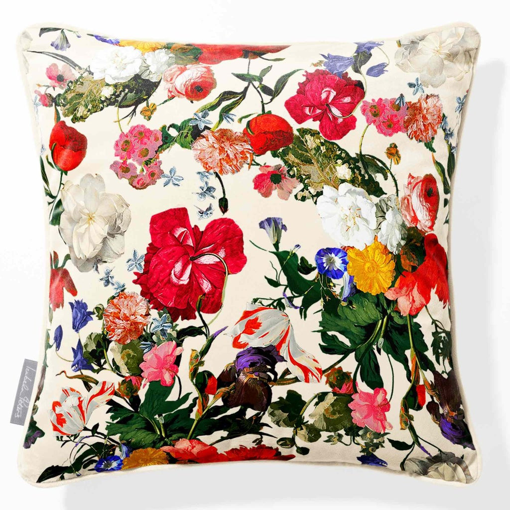 Garden Bouquet | Sustainable Velvet Cushion - Ivory Cream 40 x 40 cm Piped by Izabela Peters
