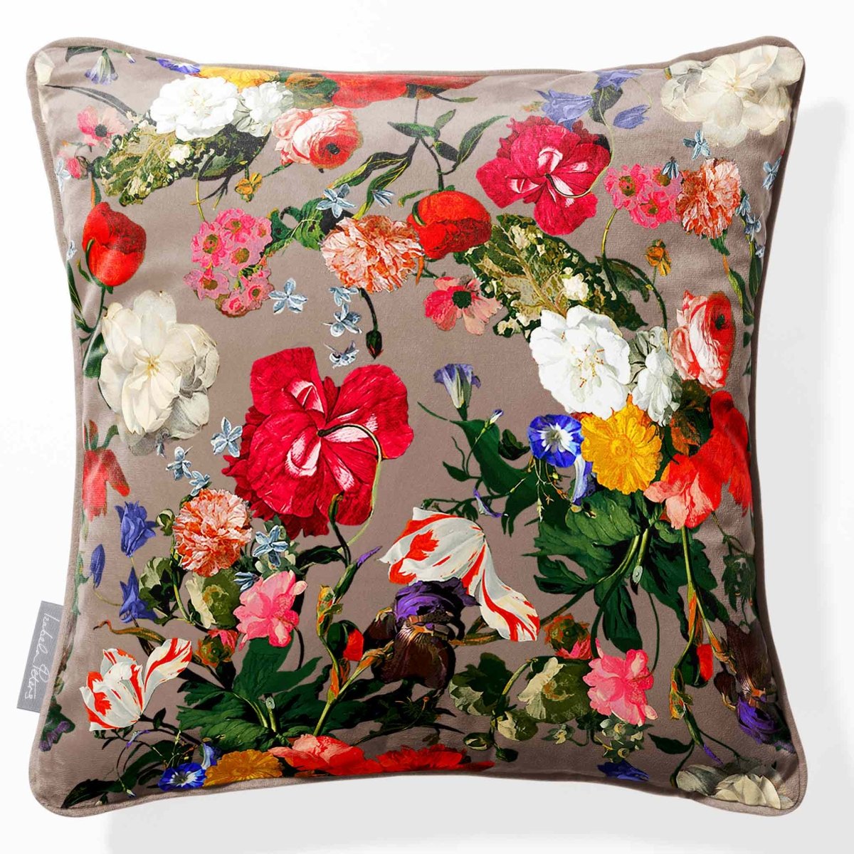 Garden Bouquet | Sustainable Velvet Cushion - Dovedale Stone 40 x 40 cm Piped by Izabela Peters