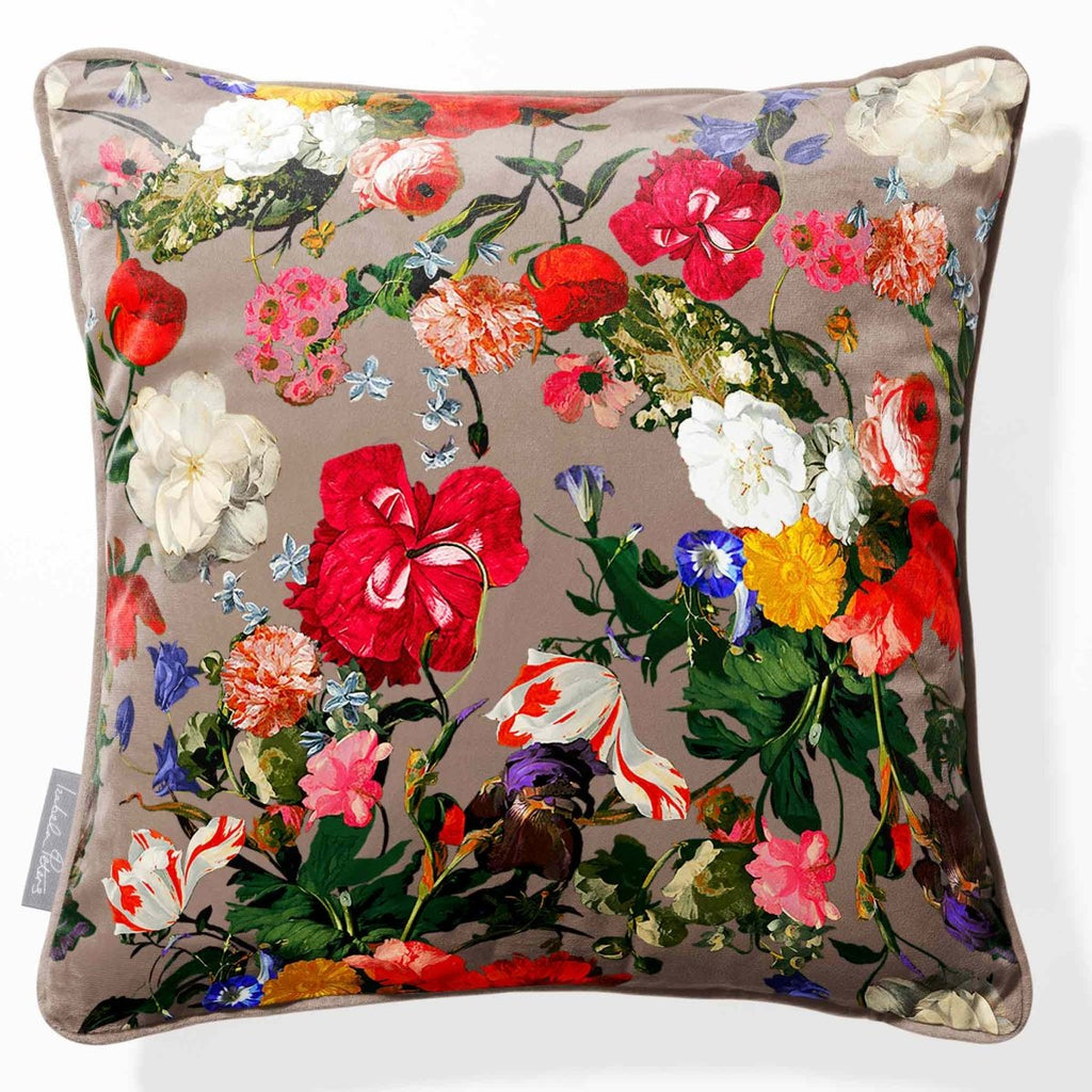 Garden Bouquet | Sustainable Velvet Cushion - Dovedale Stone 40 x 40 cm Piped by Izabela Peters