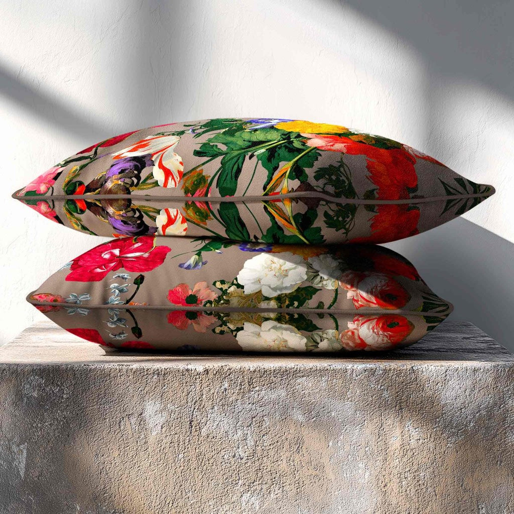 Garden Bouquet | Sustainable Velvet Rectangle Cushion - Dovedale Stone 50 x 30 cm Standard by Izabela Peters