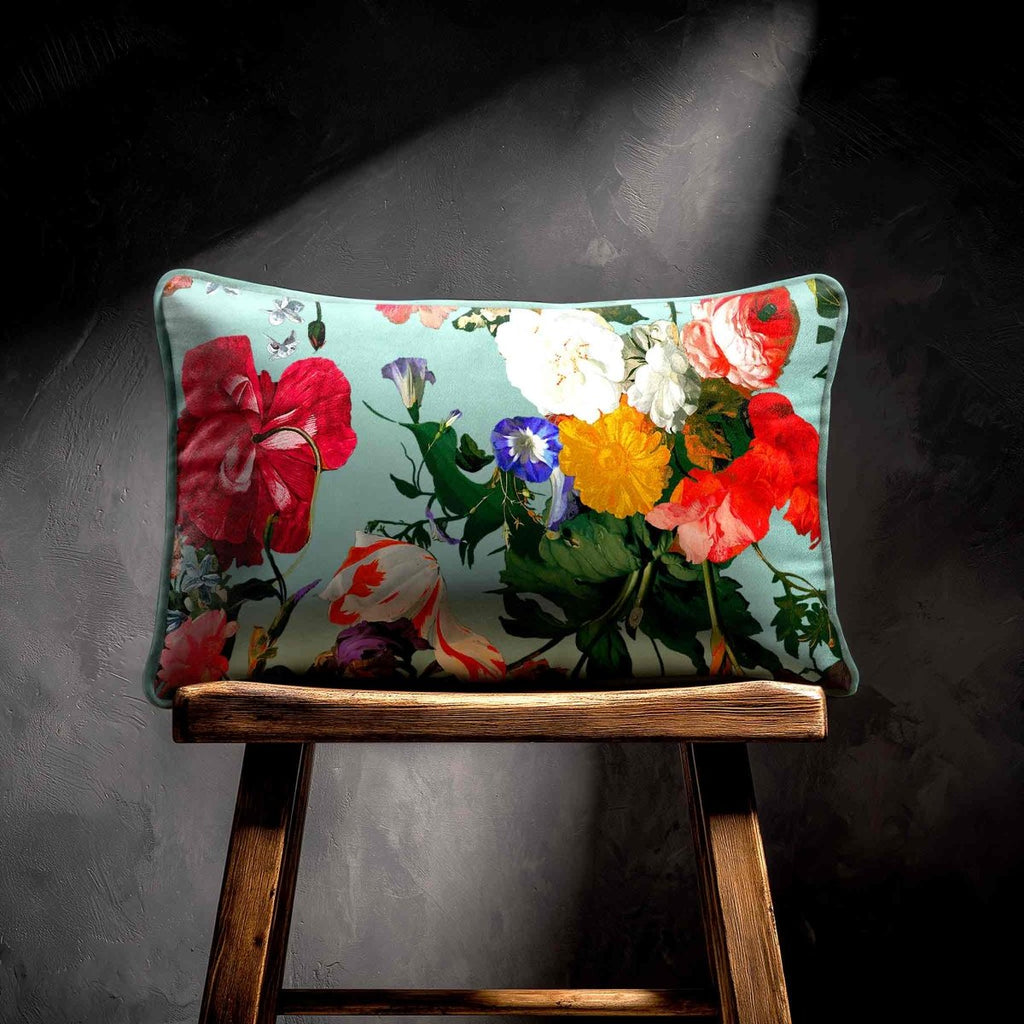 Garden Bouquet | Sustainable Velvet Rectangle Cushion - Blue Surf 50 x 30 cm Standard by Izabela Peters