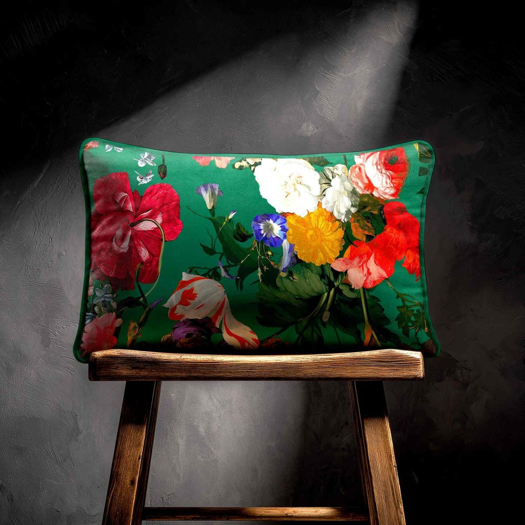 Garden Bouquet | Sustainable Velvet Rectangle Cushion - Emerald Green 50 x 30 cm Standard by Izabela Peters