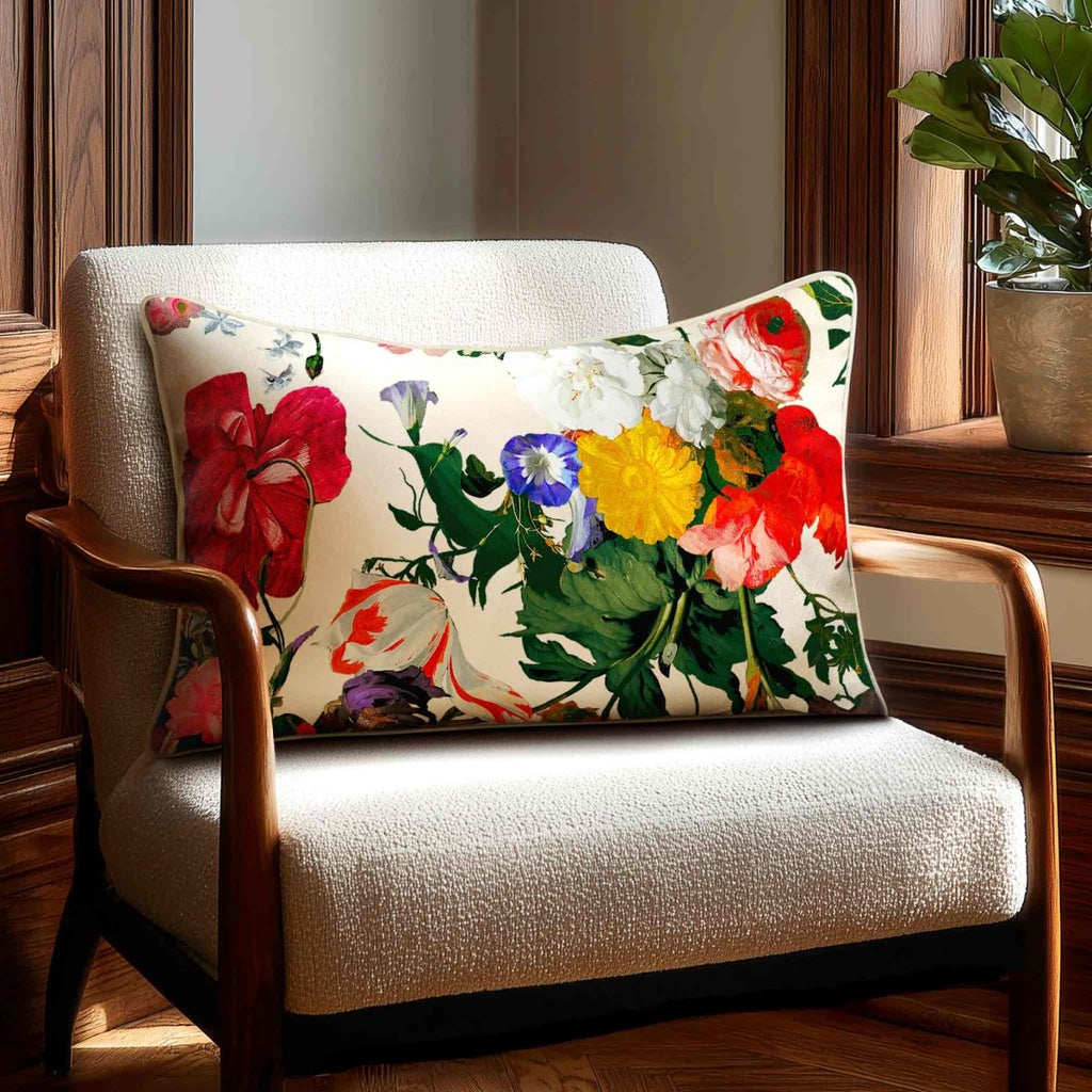 Garden Bouquet | Sustainable Velvet Rectangle Cushion - Ivory Cream 50 x 30 cm Standard by Izabela Peters