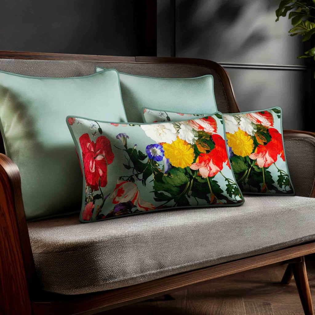 Garden Bouquet | Sustainable Velvet Rectangle Cushion - Blue Surf 50 x 30 cm Standard by Izabela Peters