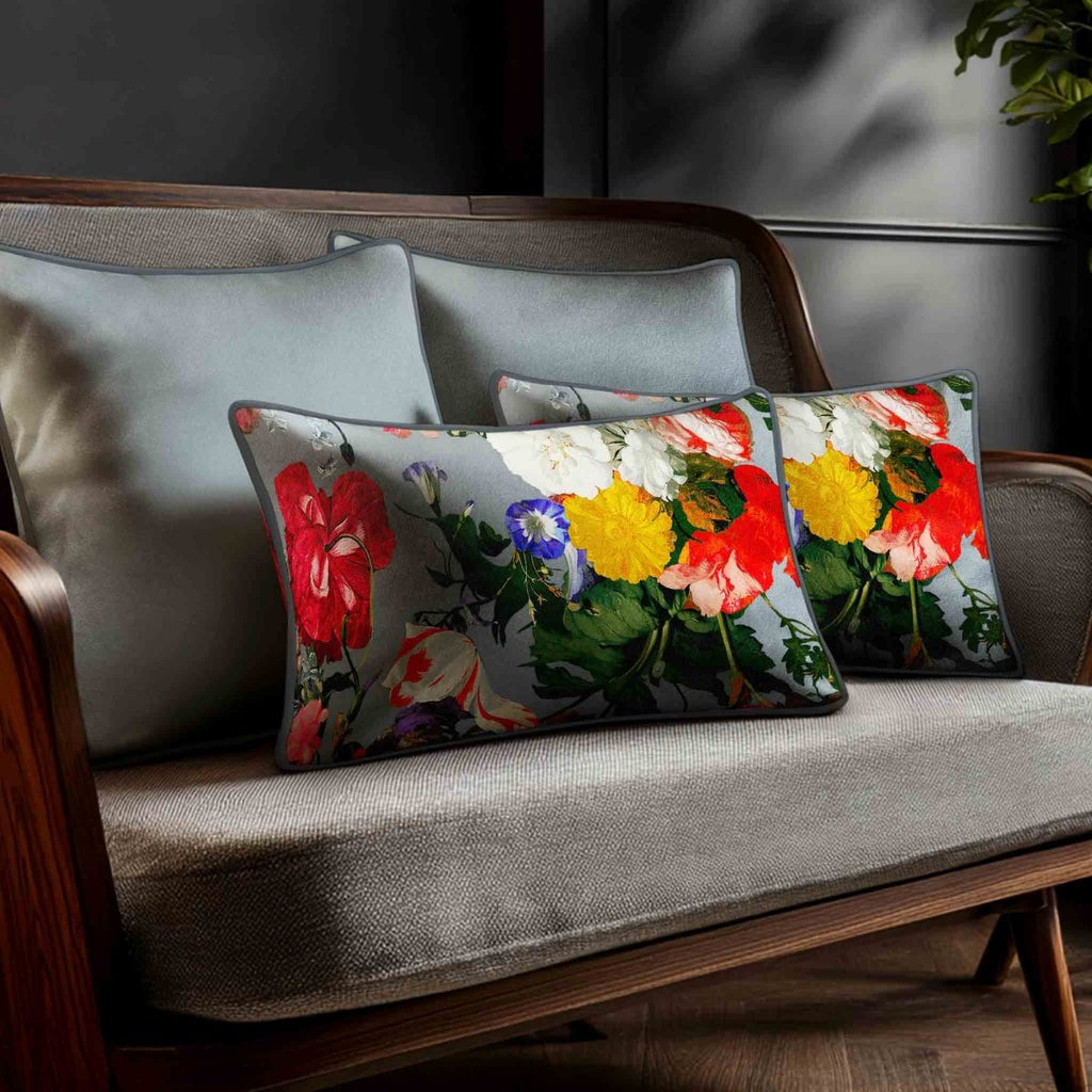 Garden Bouquet | Sustainable Velvet Rectangle Cushion - French Grey 50 x 30 cm Standard by Izabela Peters
