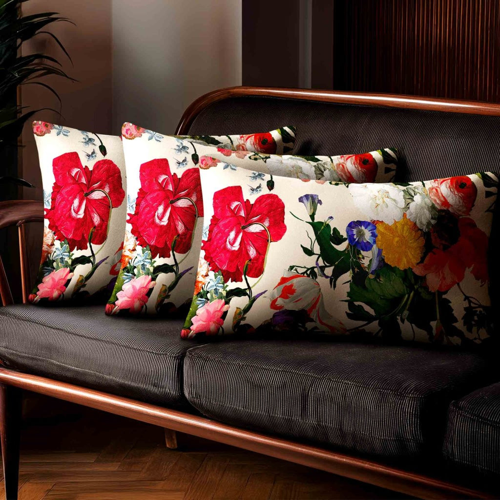 Garden Bouquet | Sustainable Velvet Rectangle Cushion - Ivory Cream 50 x 30 cm Standard by Izabela Peters