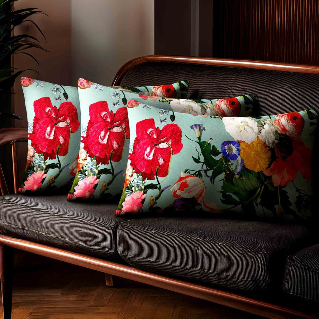 Garden Bouquet | Sustainable Velvet Rectangle Cushion - Blue Surf 50 x 30 cm Standard by Izabela Peters