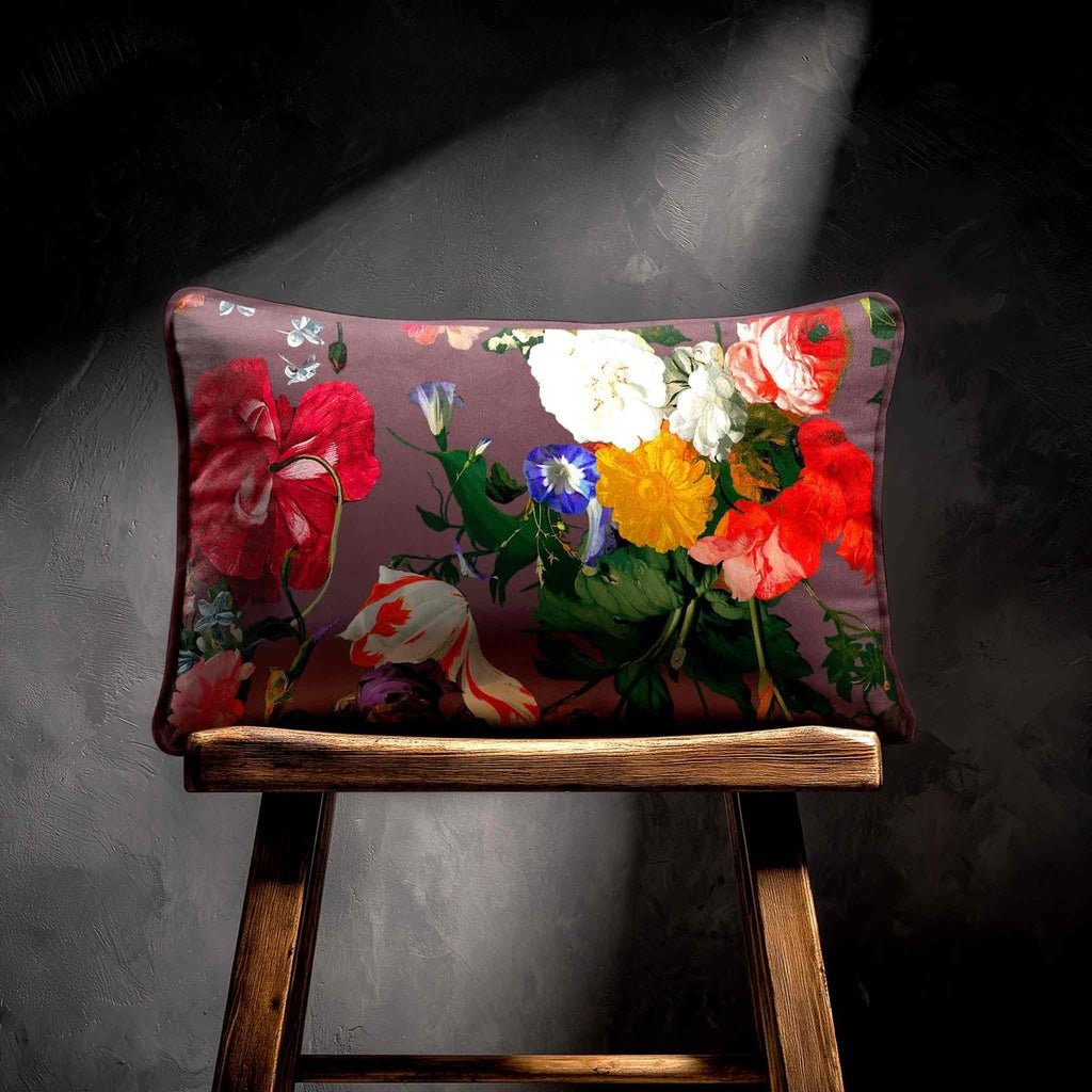 Garden Bouquet | Sustainable Velvet Rectangle Cushion - Italian Grape 50 x 30 cm Piped by Izabela Peters