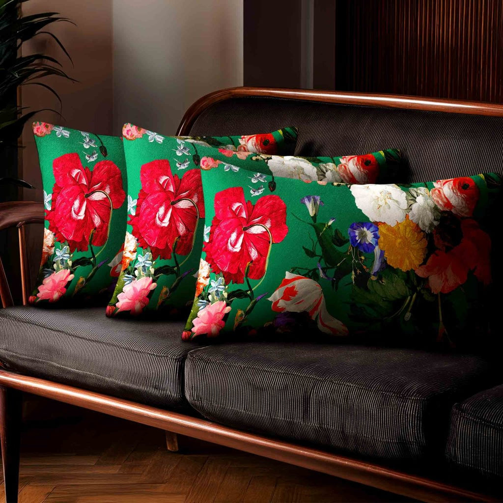 Garden Bouquet | Sustainable Velvet Rectangle Cushion - Emerald Green 50 x 30 cm Standard by Izabela Peters