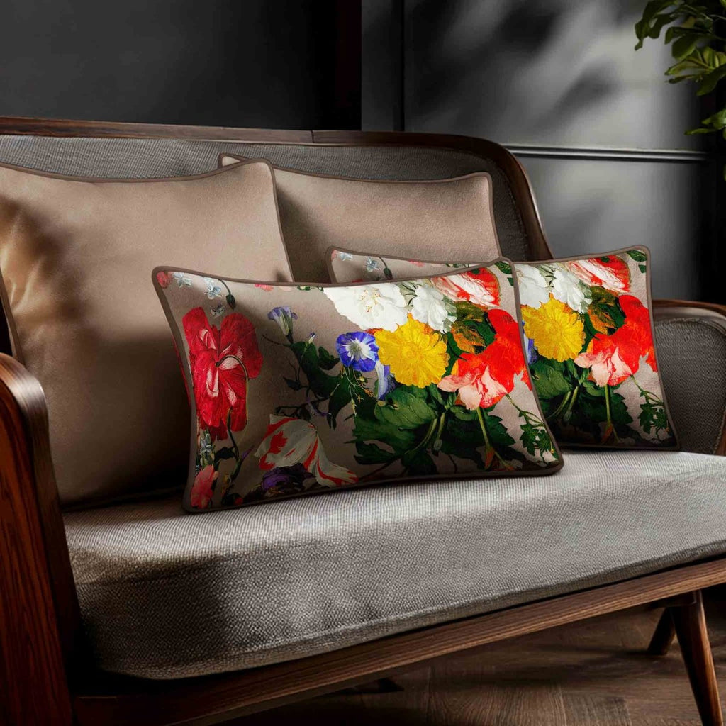 Garden Bouquet | Sustainable Velvet Rectangle Cushion - Dovedale Stone 50 x 30 cm Standard by Izabela Peters