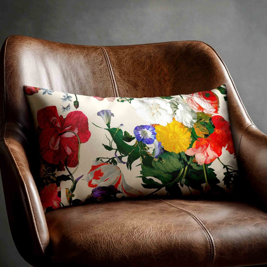 Garden Bouquet | Sustainable Velvet Rectangle Cushion - Ivory Cream 50 x 30 cm Standard by Izabela Peters