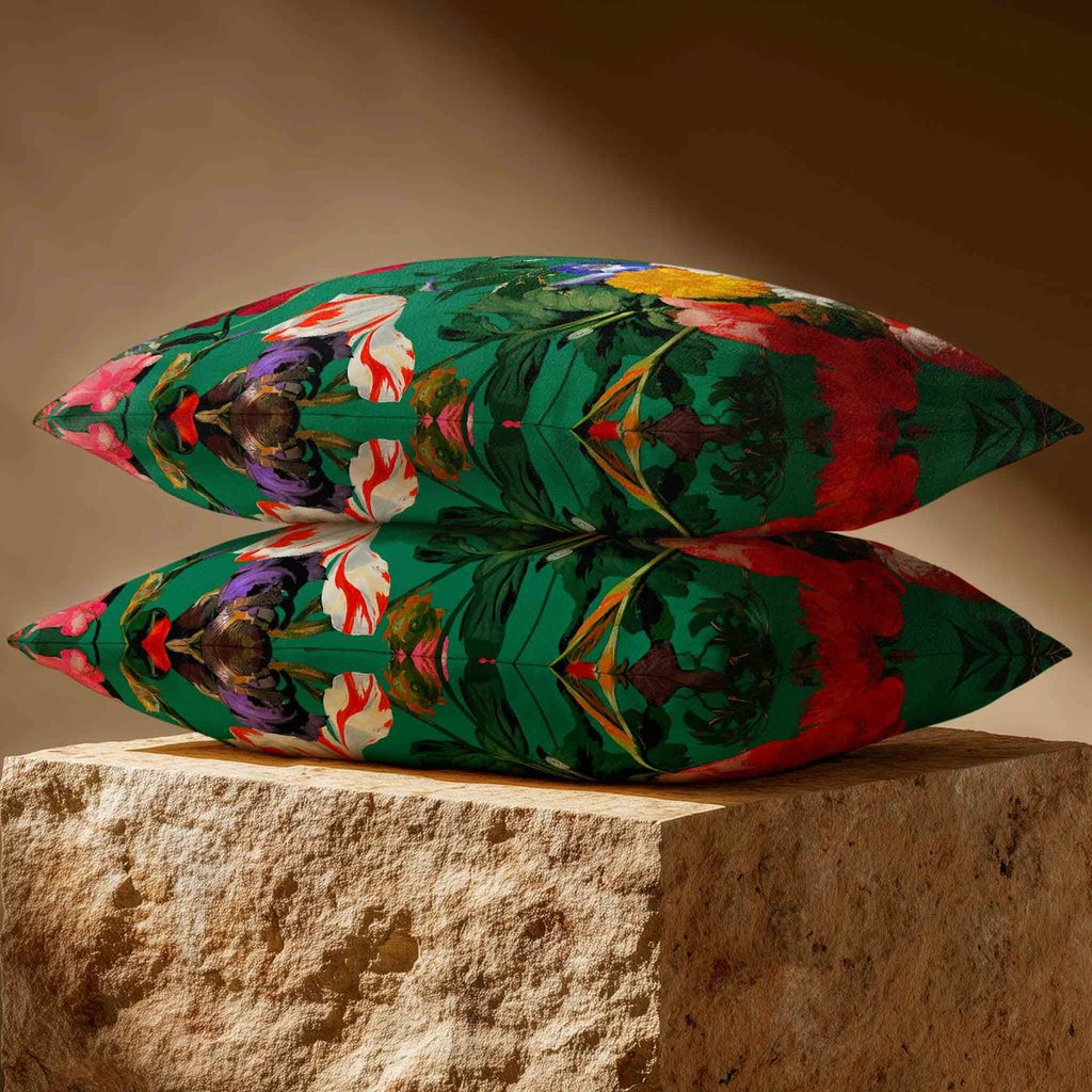 Garden Bouquet | Sustainable Velvet Rectangle Cushion - Emerald Green 50 x 30 cm Standard by Izabela Peters