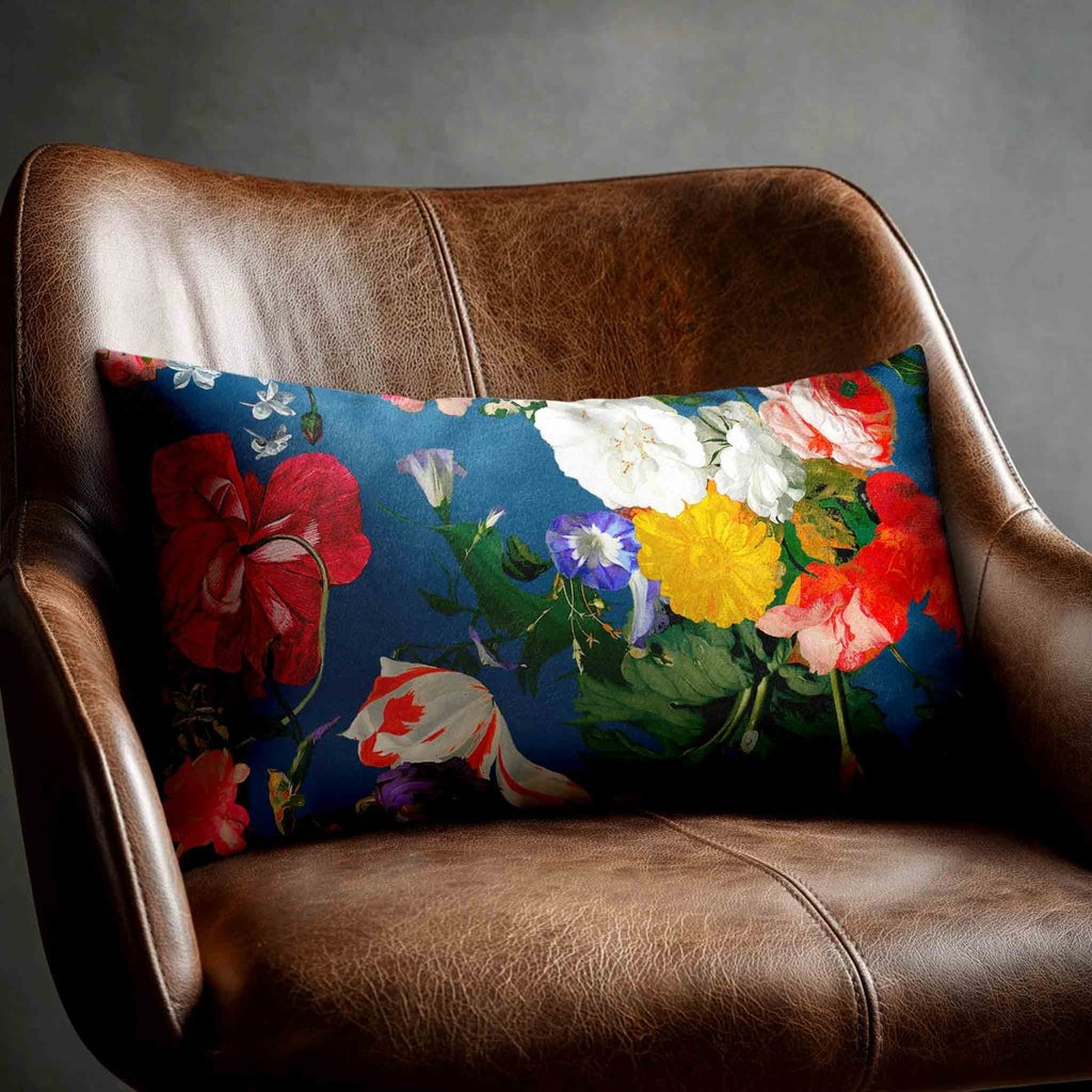 Garden Bouquet | Sustainable Velvet Rectangle Cushion - Estate Blue 50 x 30 cm Standard by Izabela Peters