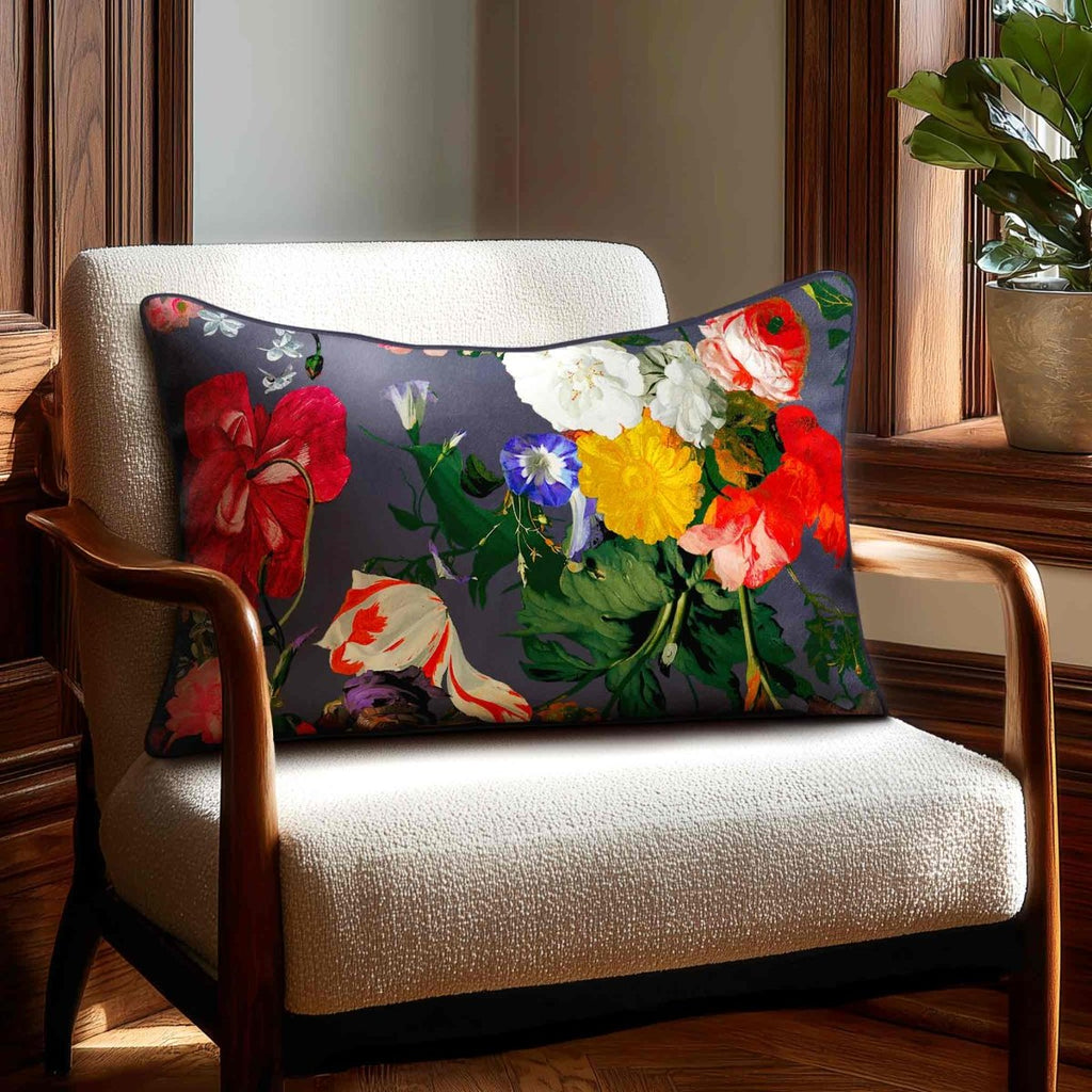 Garden Bouquet | Sustainable Velvet Rectangle Cushion - Graphite 50 x 30 cm Standard by Izabela Peters