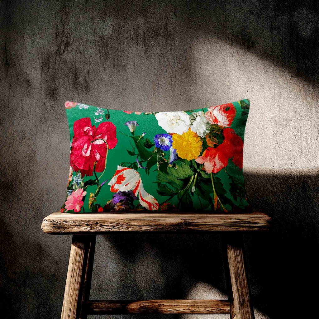 Garden Bouquet | Sustainable Velvet Rectangle Cushion - Emerald Green 50 x 30 cm Standard by Izabela Peters